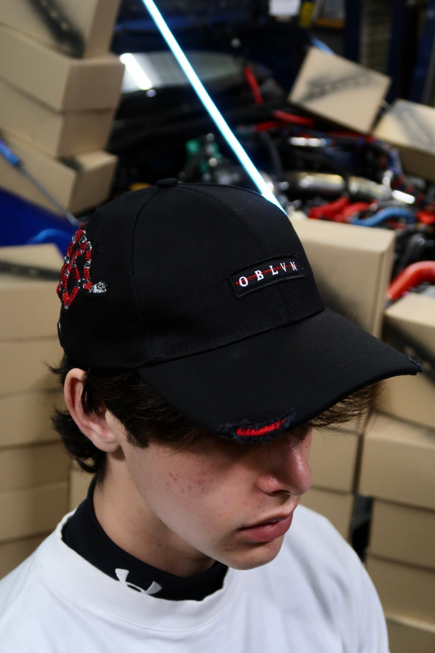 OBLVN Black baseball cap distressed