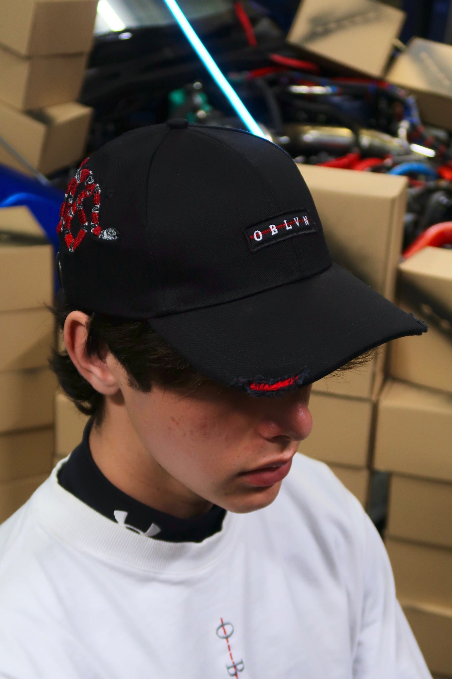 OBLVN Black baseball cap distressed